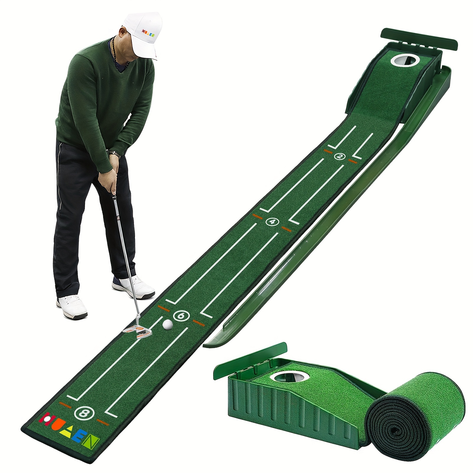 portable golf putting training matt for indoors and outdoor 8ft putting green with alignment guides compact edition golf accessories details 9