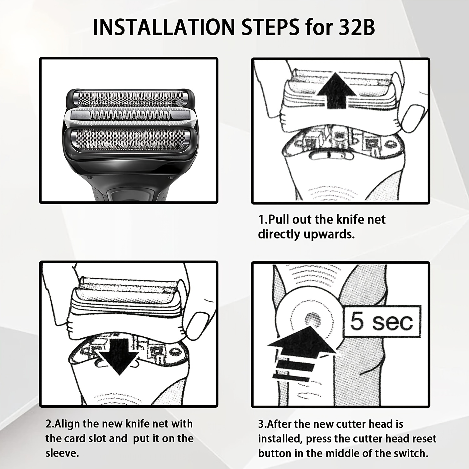 Series 3 32B Replacement Head Foil & Cutter Compatible with Braun