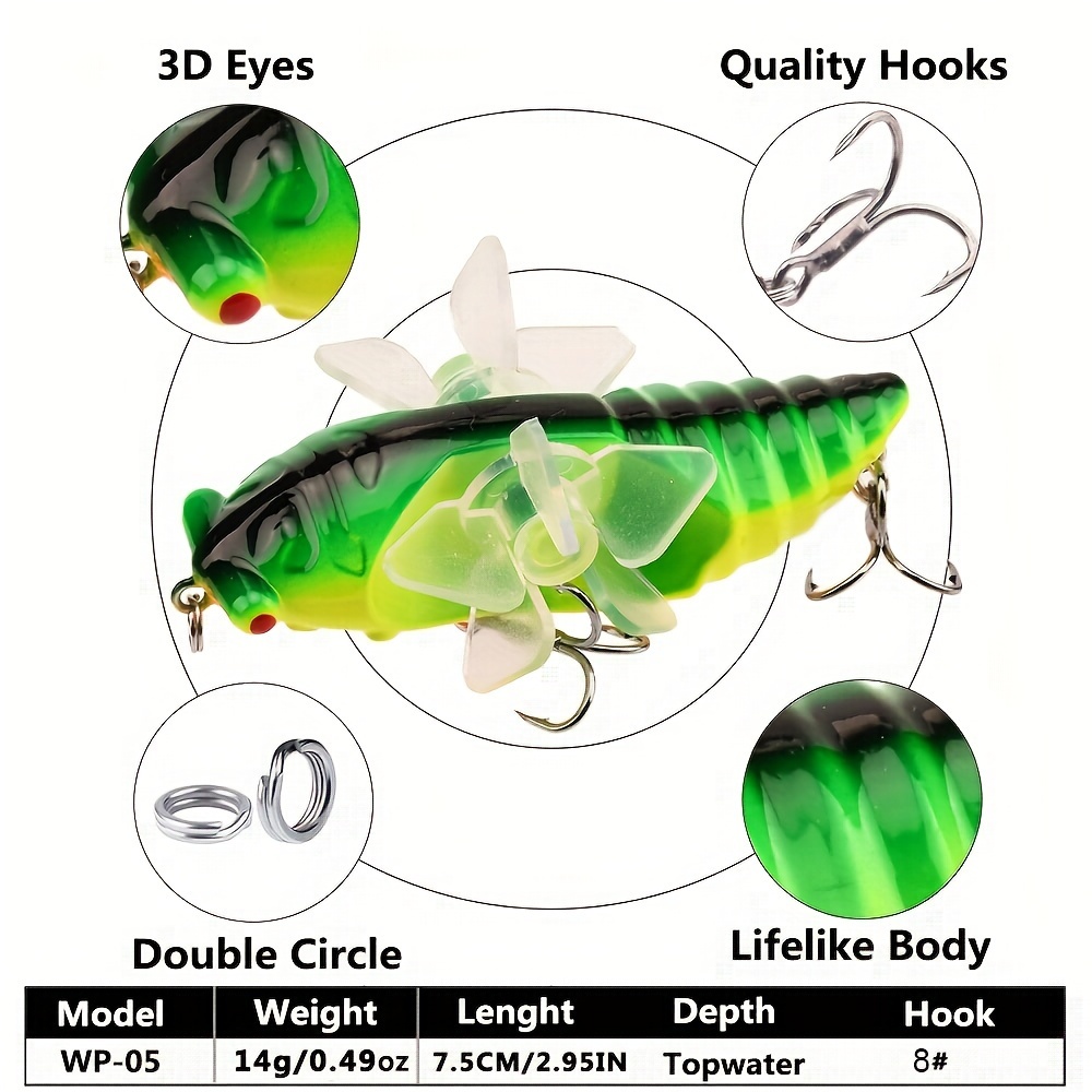 Bionic Cicada, Hard Fishing Lure, Spinning Fishing Bait With Propeller And  Treble Hook For Freshwater And Saltwater - Temu Austria
