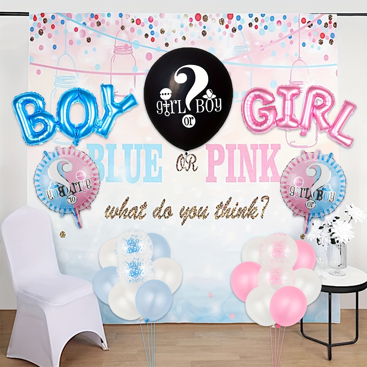 Globo de revelación de género con confeti, kit de globos de revelación de  género negro para niños o niñas de 36 pulgadas con confeti redondo rosa y