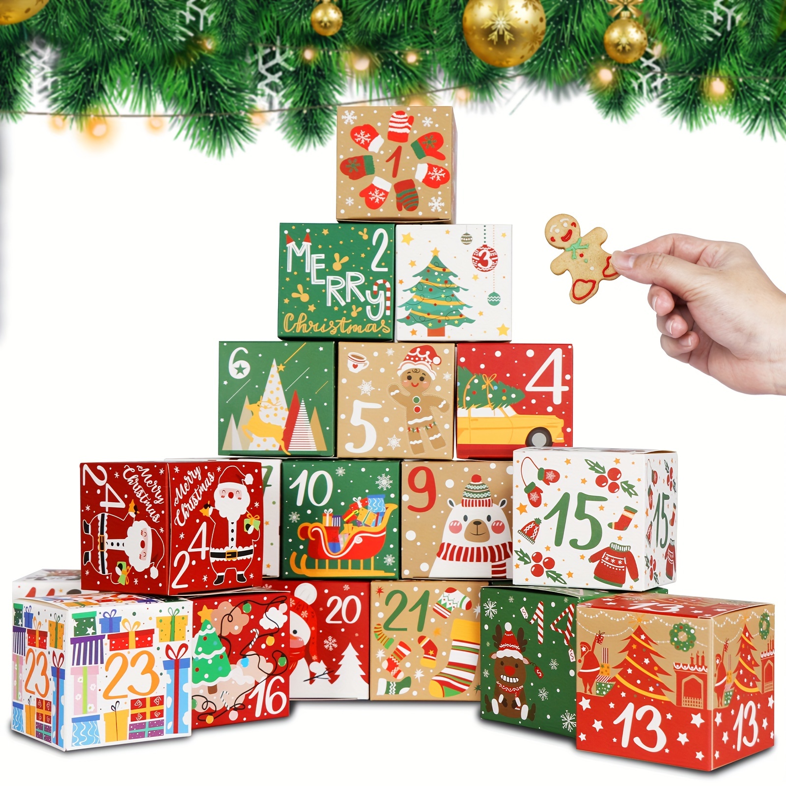 DIY Christmas Advent Calendar Boxes 2023, 25 Days Christmas Cardboard  Number Boxes Christmas Countdown Calendar Refillable Advent Xmas Gift Box  for