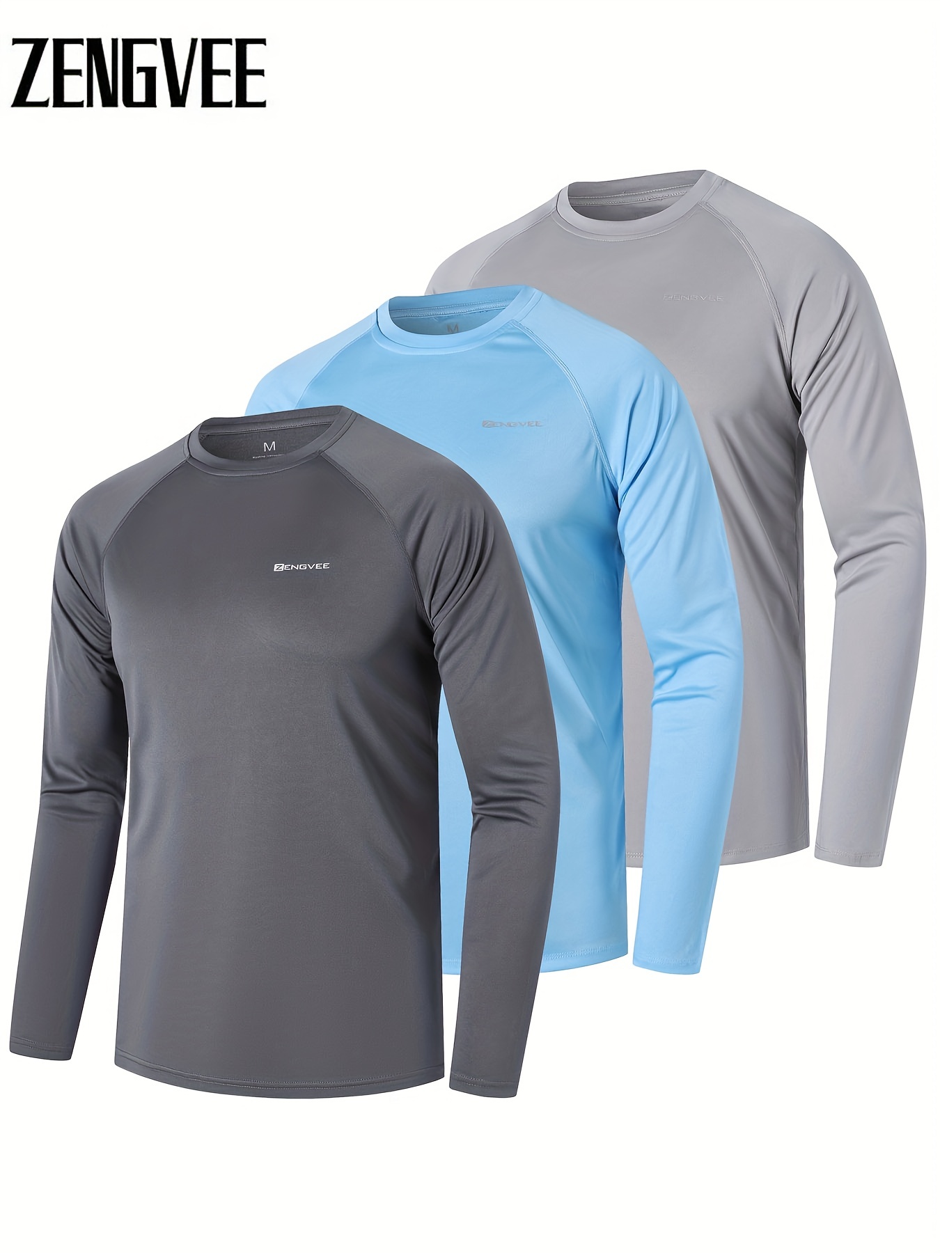 3 Pcs, Men's UPF 50+ Sun Protection T-Shirts, Long Sleeve Comfy Quick Dry Tops for Men's Outdoor Fishing Activities,Temu
