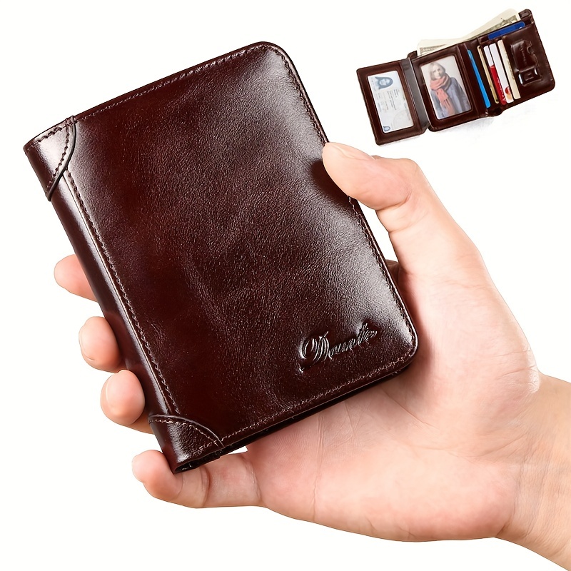 

Men's Vintage Genuine Leather Wallet Rfid Blocking Card Holder Top Layer Cowhide 3 Fold Vertical Wallet, Gift For Men