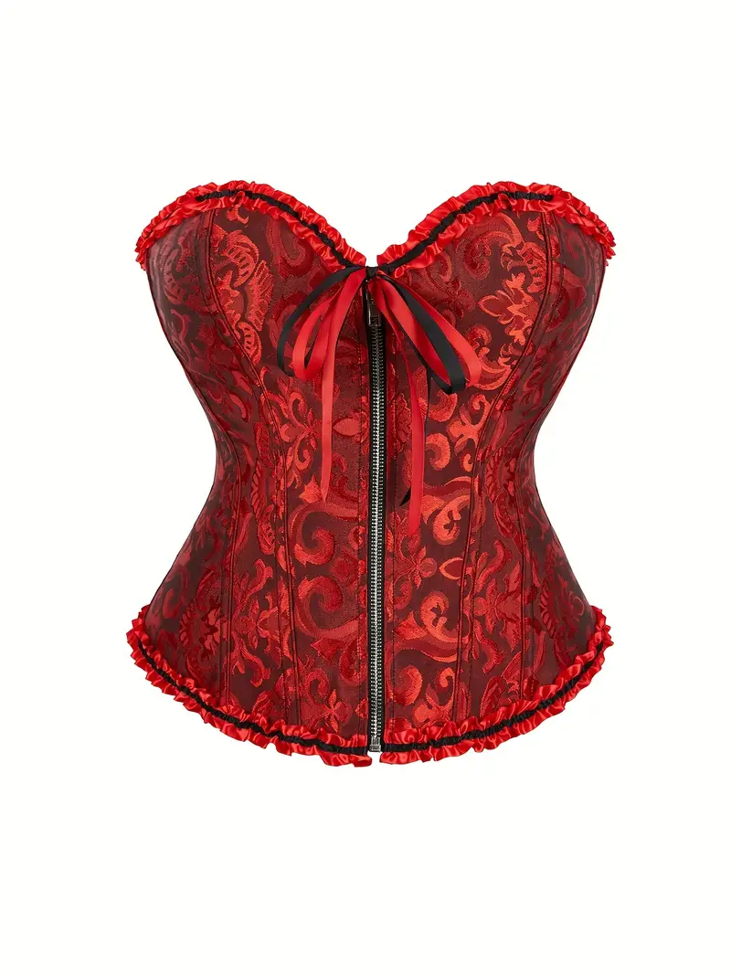 Ruffle Strapless Corset Bustier Tummy Control Lace Up Jacquard