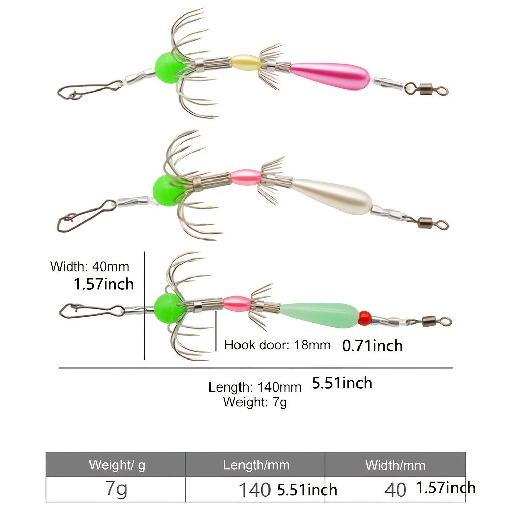 Luminous Fishing Octopus Hook Carbon Steel Double Row Cuttlefish Soft Hook  Spineless Squid Hook Fishing Accessories