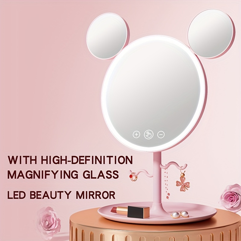 Espejo de maquillaje con luz LED para escritorio, luz de relleno para  mujeres, espejo de tocador pequeño y portátil para dormitorio