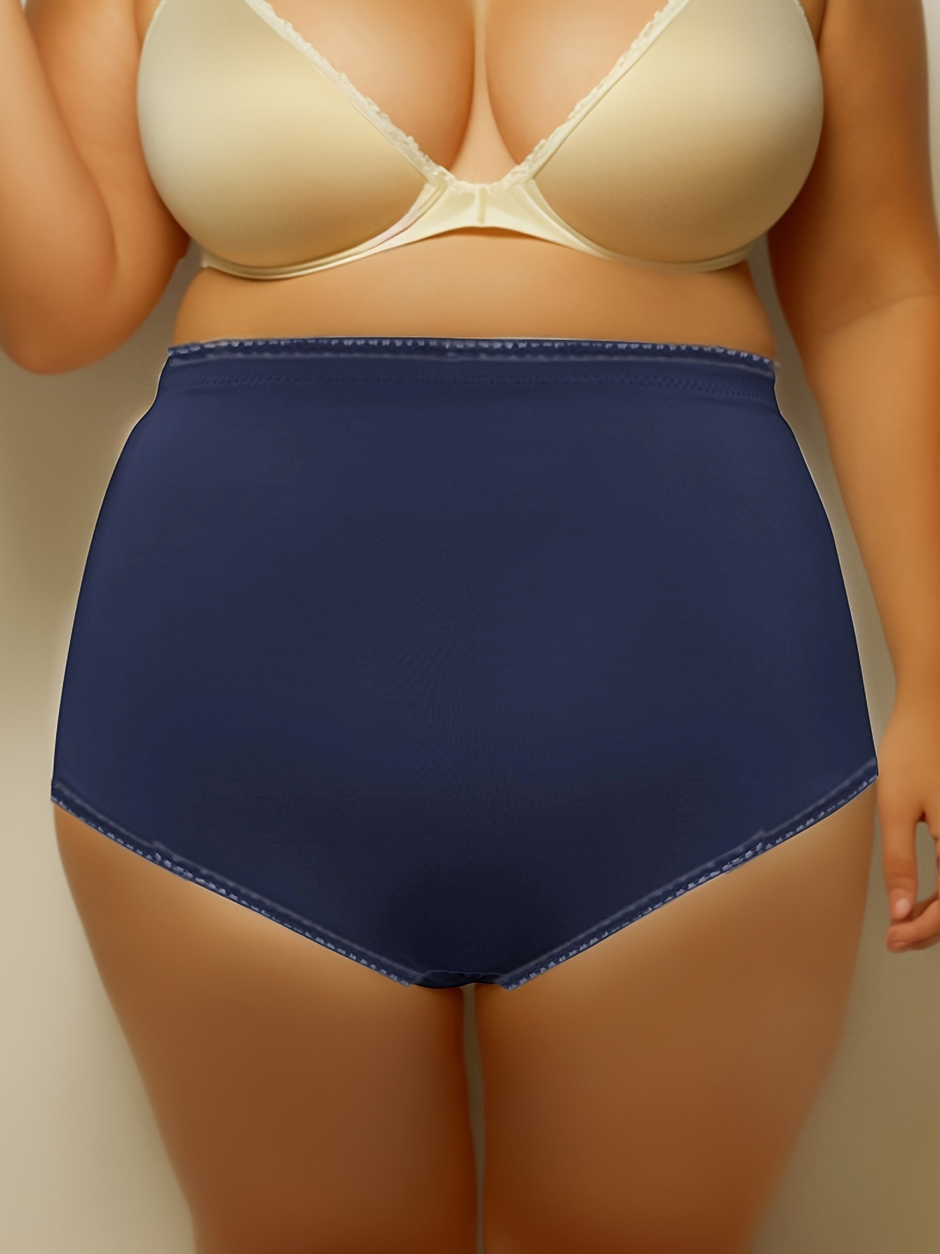 Plus Size Basic Panty Women's Plus Solid Tummy Control High - Temu