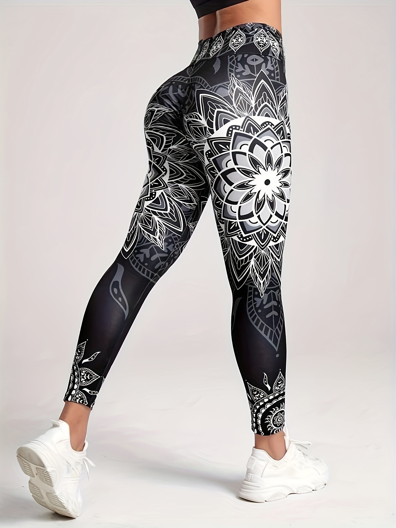 Floral Print Skinny Leggings Casual High Waist Stretchy - Temu Canada