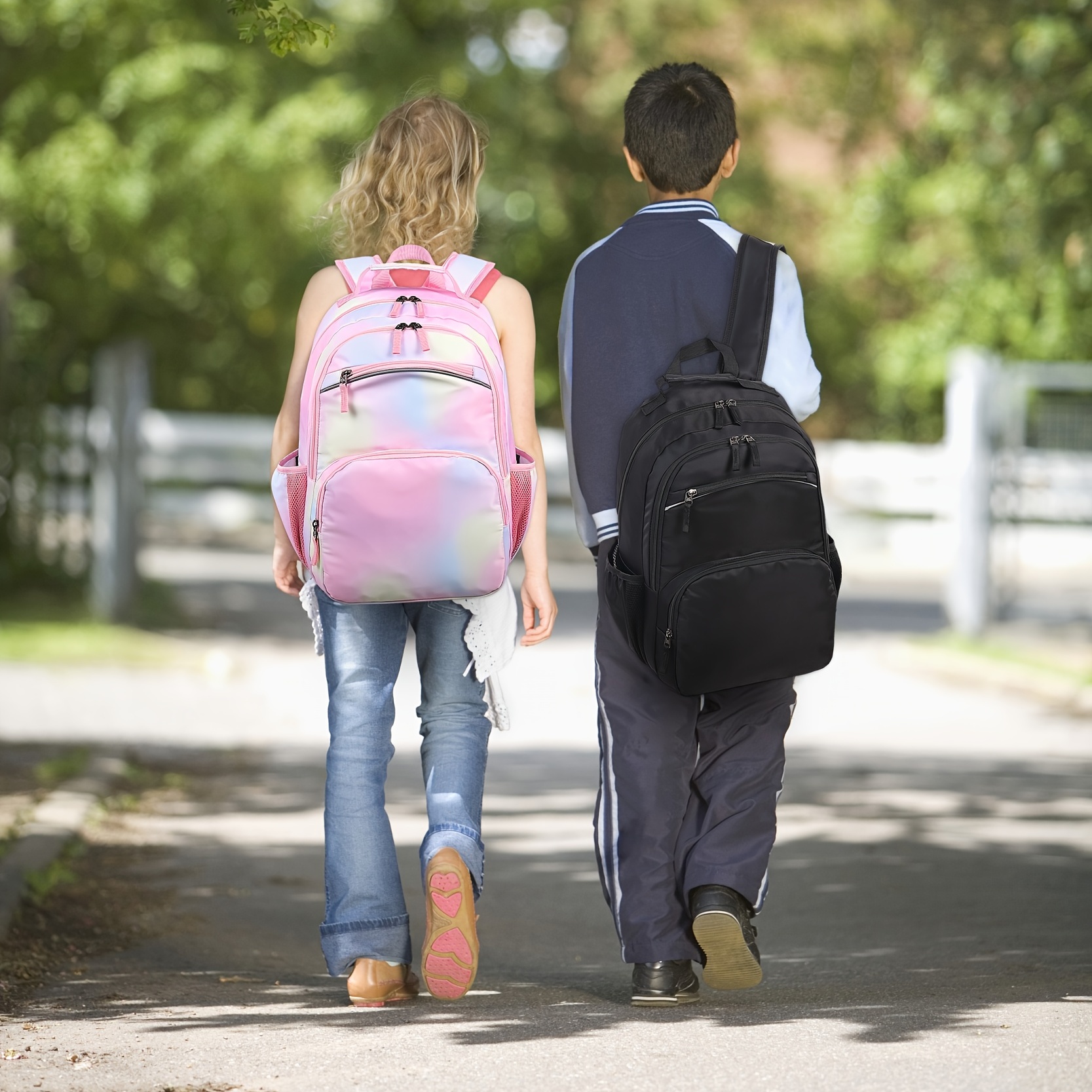 mochilas escolares de color rosado/arco iris con correa para el pecho y  silbato, para niños y niñas