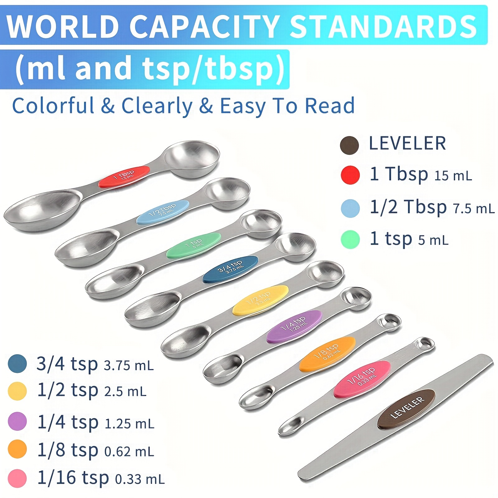 Magnetic Measuring Spoons Set Stainless Steel with Leveler, Stackable Metal  Tablespoon Measure Spoon for Kitchen Gadgets Essentials Fits in Spice Jars