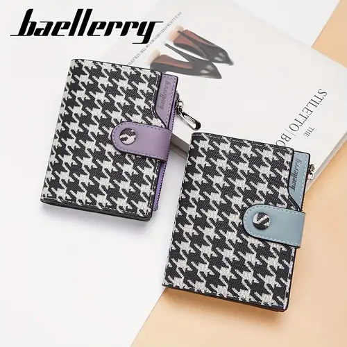 Houndstooth Pattern Long Wallet Tri-Fold For Daily