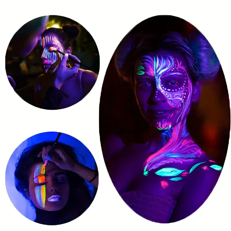UV Blacklight Face Paint, 8 Bright Colors Neon Fluorescent Body Painting  Palette,Water Activated Eyeliner,Water Based Makeup Glow In The Dark  Hallowee