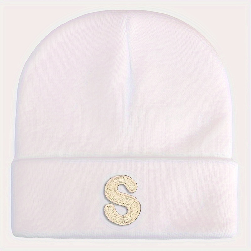 Letter S Embroidery Graphic Beanie Simple Candy Color Knit Hats