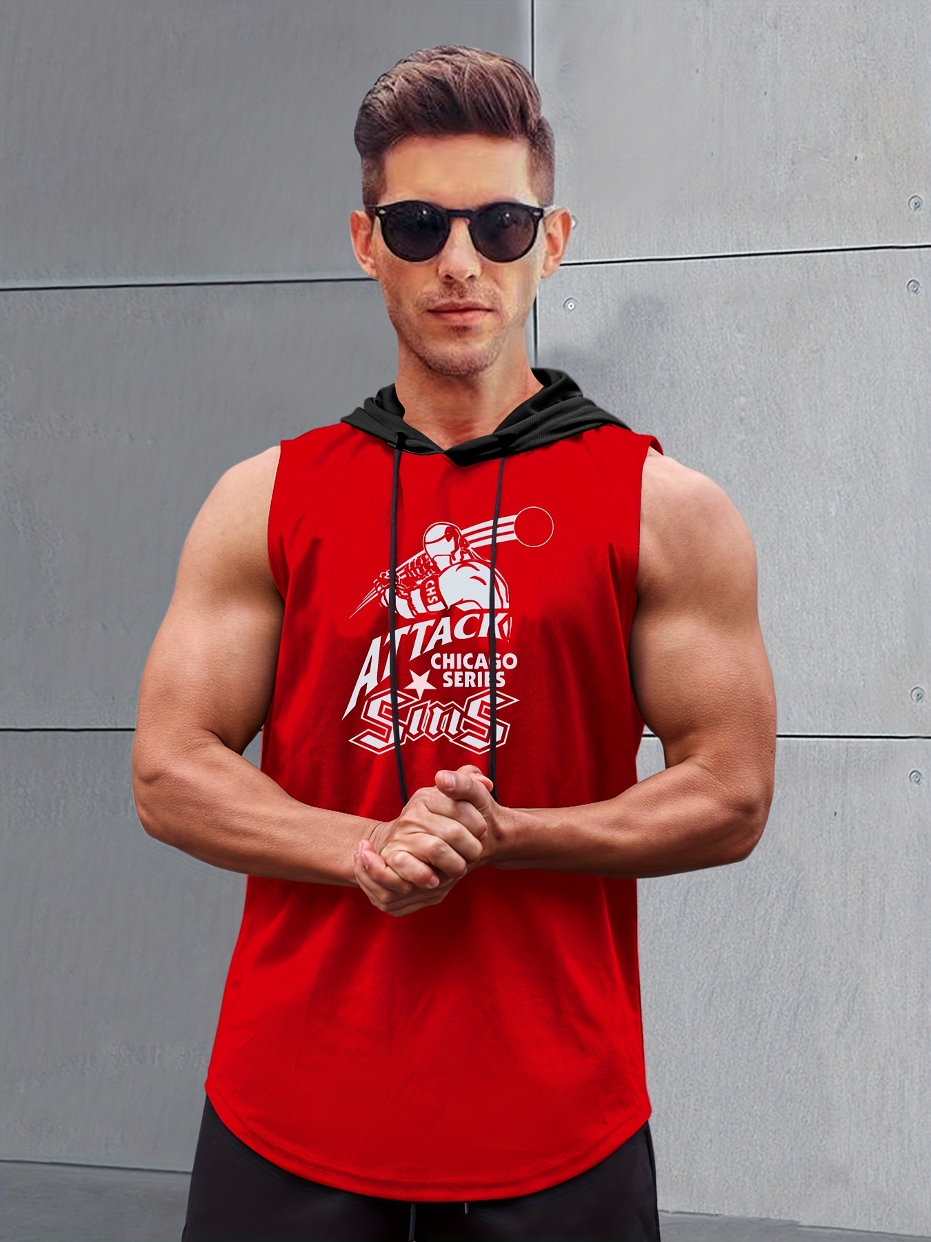 GYM Print, Men's Graphic Design Hooded Tank Top, Casual Comfy Vest For  Summer Workout Gym Fitness Men's Clothing Top