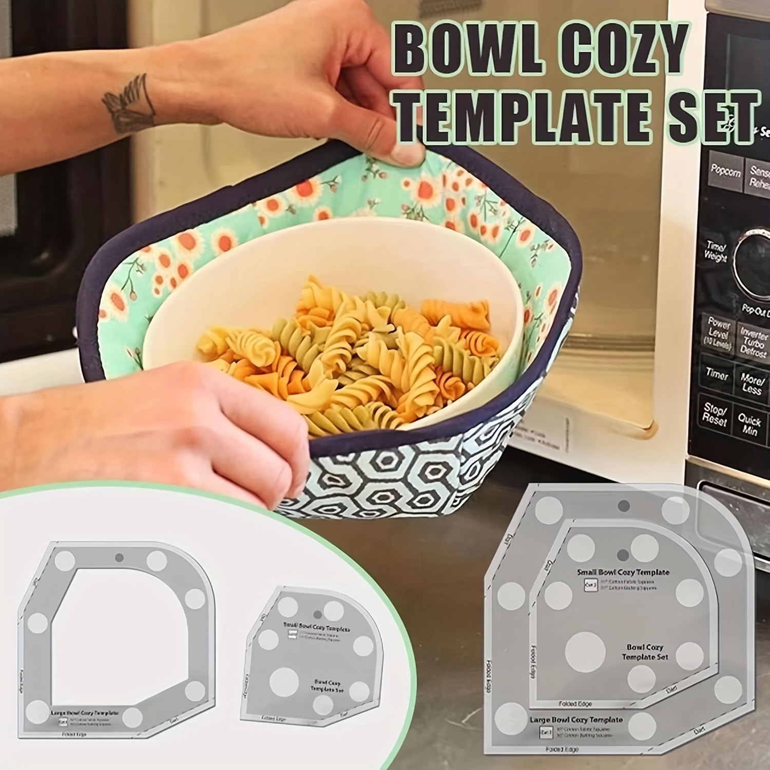  365Home Bowl Cozy Template 3 Sizes, Bowl Cozy Pattern  Template, Bowl Cozy Template Cutting Ruler Set with 40 Pcs of Sewing Pin,  Roller Cutter and Manual Instruction : Arts, Crafts & Sewing