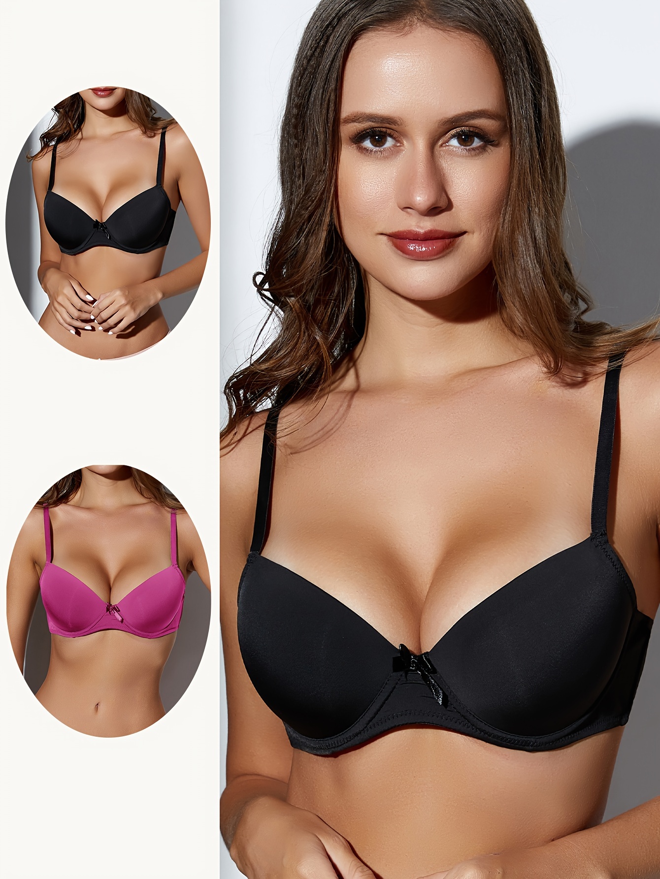 2pcs Comfy Glossy Everyday Bras, Smooth Push Up T-shirt Intimates Bras,  Women's Lingerie & Underwear