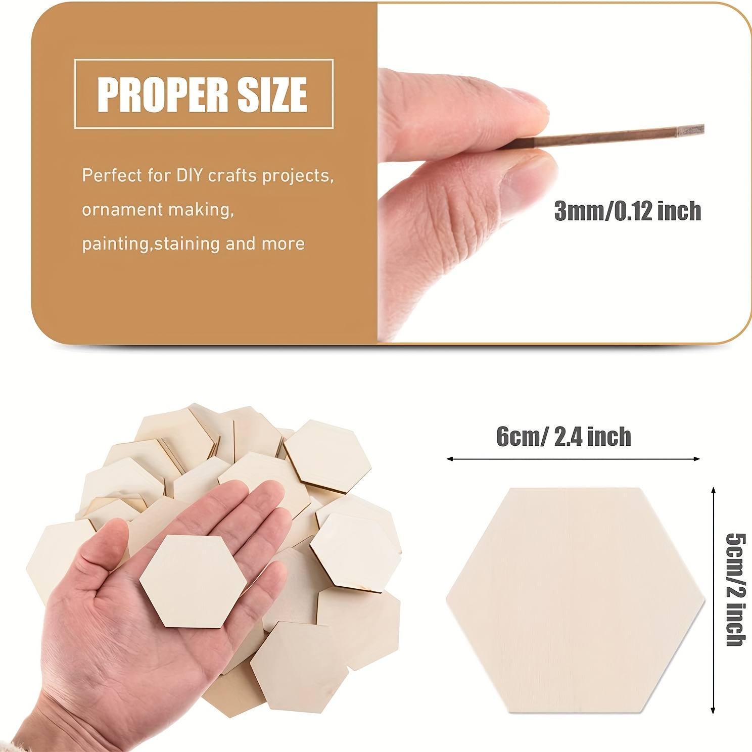 54Pcs Blank Wood Hexagon Wood Pieces Natural Wood Cutouts for diy for , Wood  Ornaments Decoration, 1.8x1.8cm 