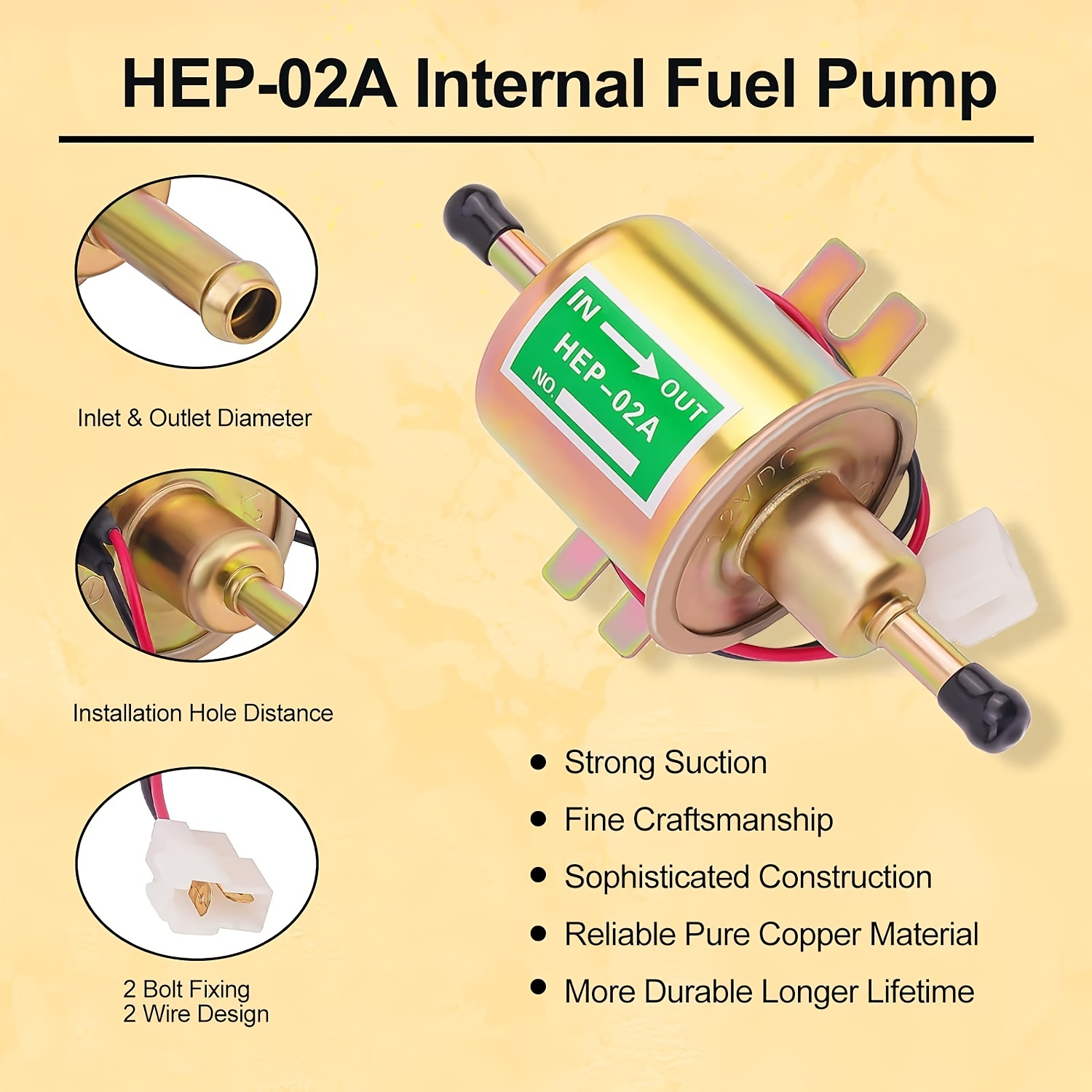12V Universal Fuel Pump Gas Diesel Inline Low Pressure HEP-02A