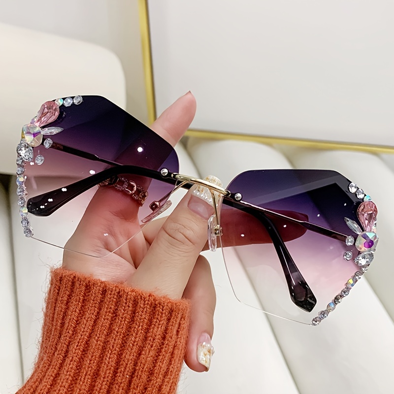 Oversized Rhinestone Sunglasses UV Protection Shades Eyeglasses