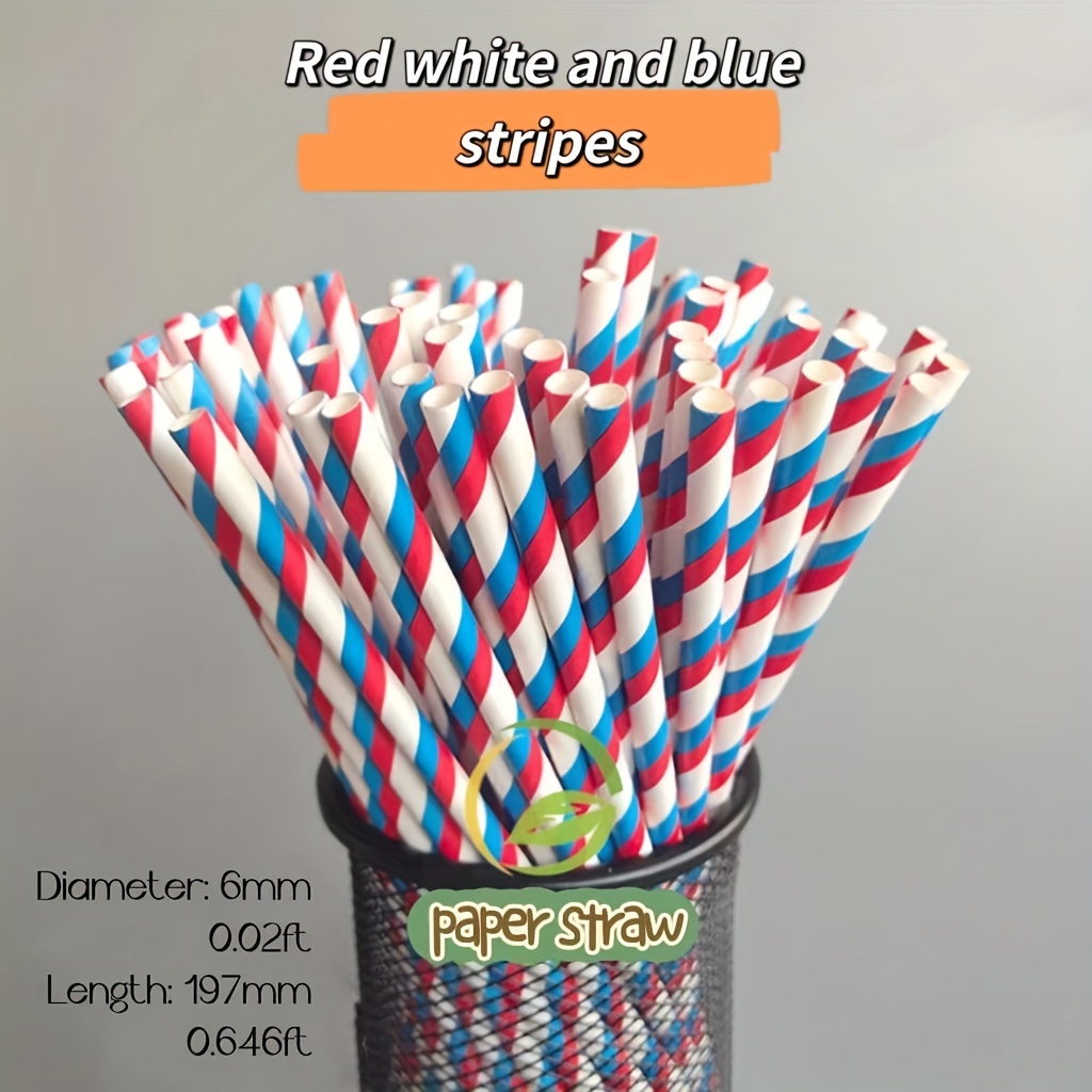 100pcs Striped Paper Straws Disposable Drinking Straws - Eco-Friendly