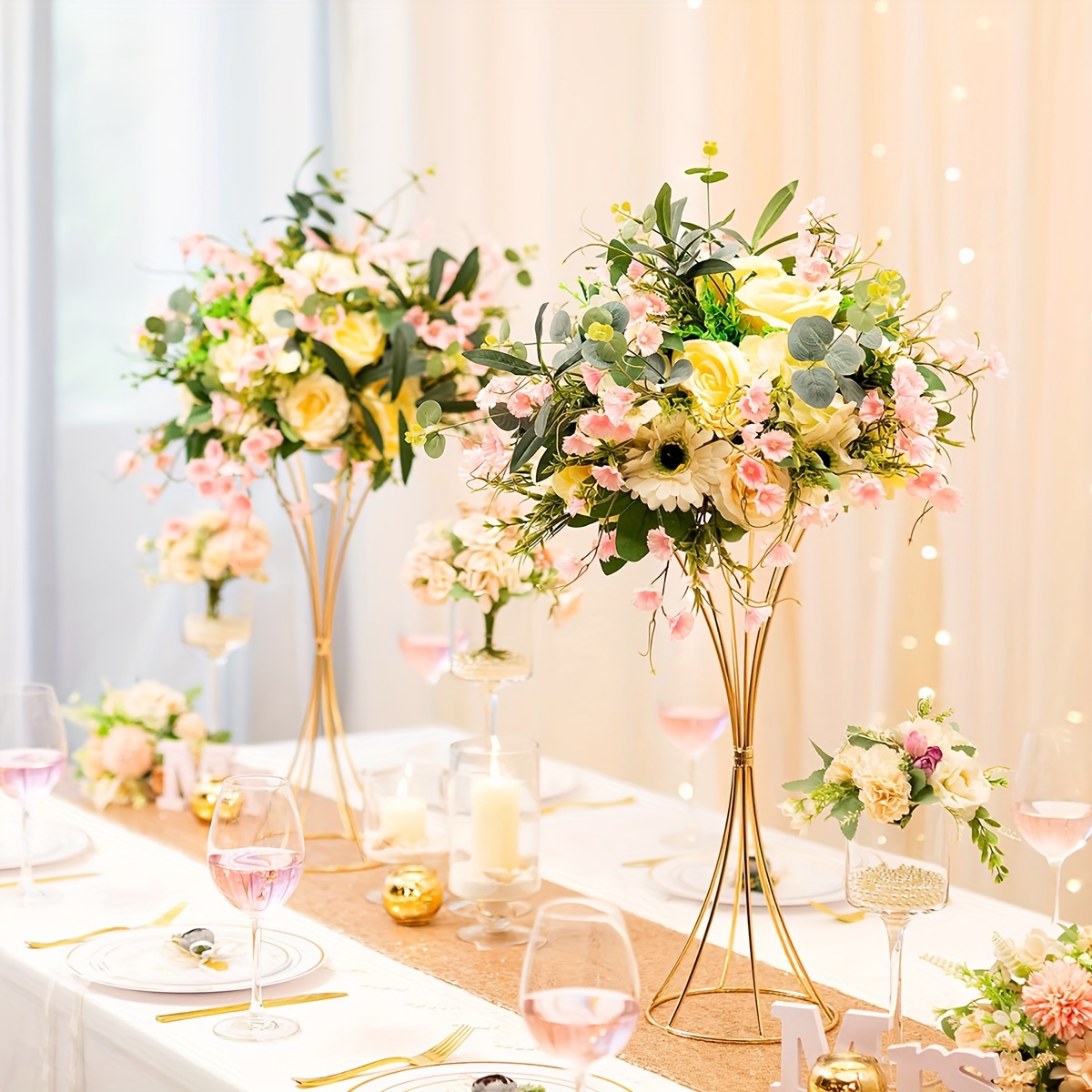 Centros de mesa de boda para mesas de recepción, soportes de candelabros  giratorios, jarrones de arreglo floral de boda, centros de mesa de metal  para