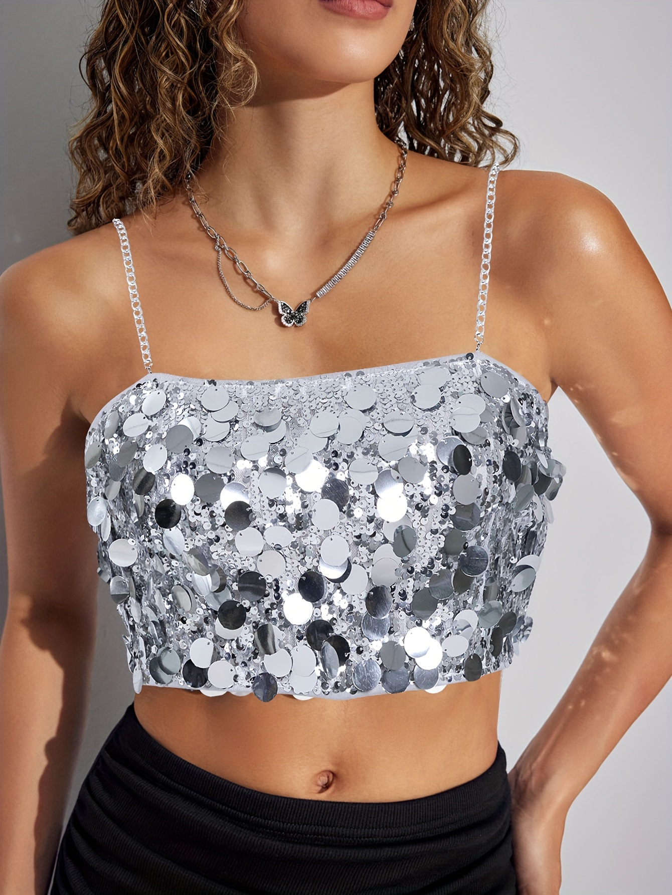 Sequin Shaping Halter Tops Tie Back Tummy Control Backless - Temu