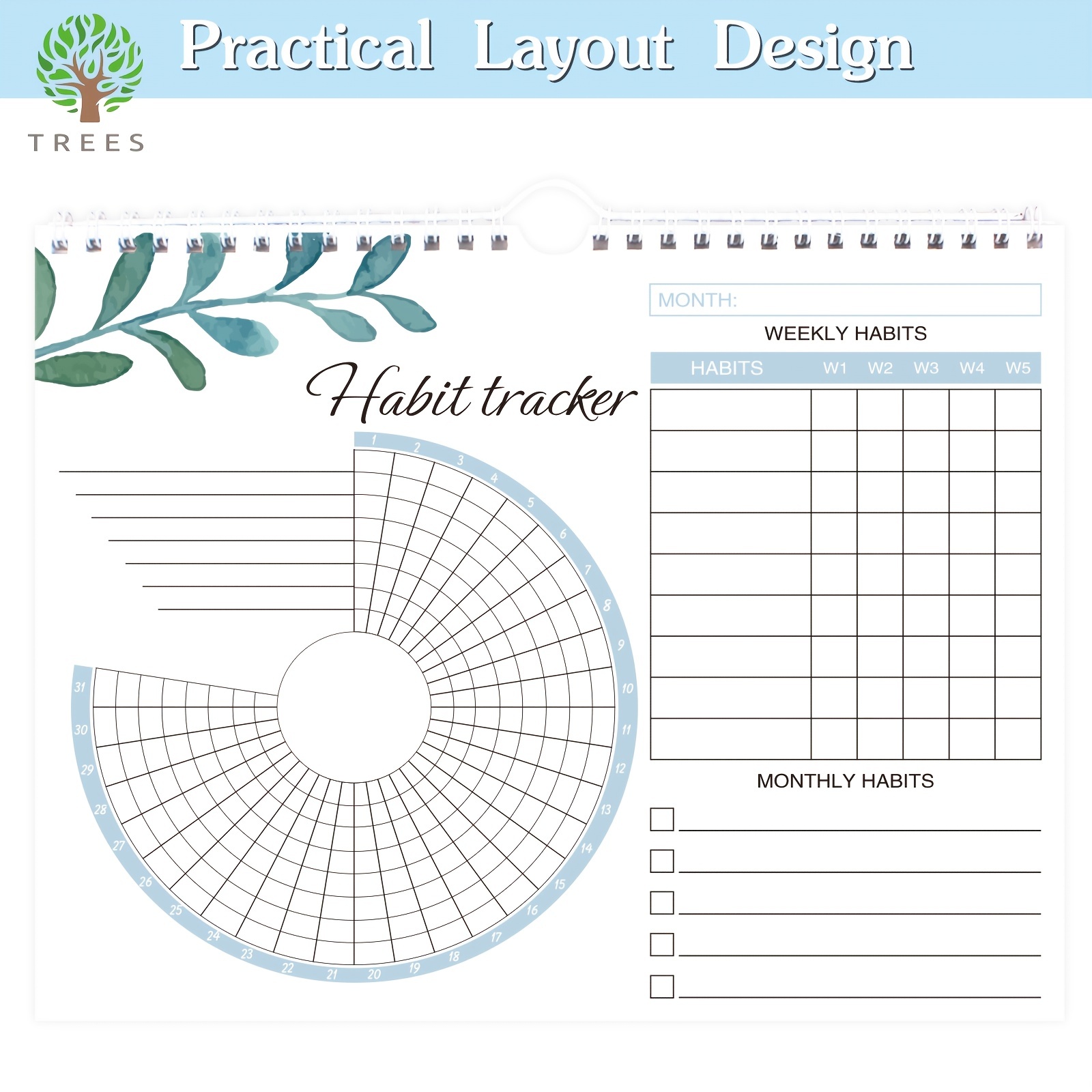 Habit Tracker Calendar & To Do List Planner, Spiral Bound Daily