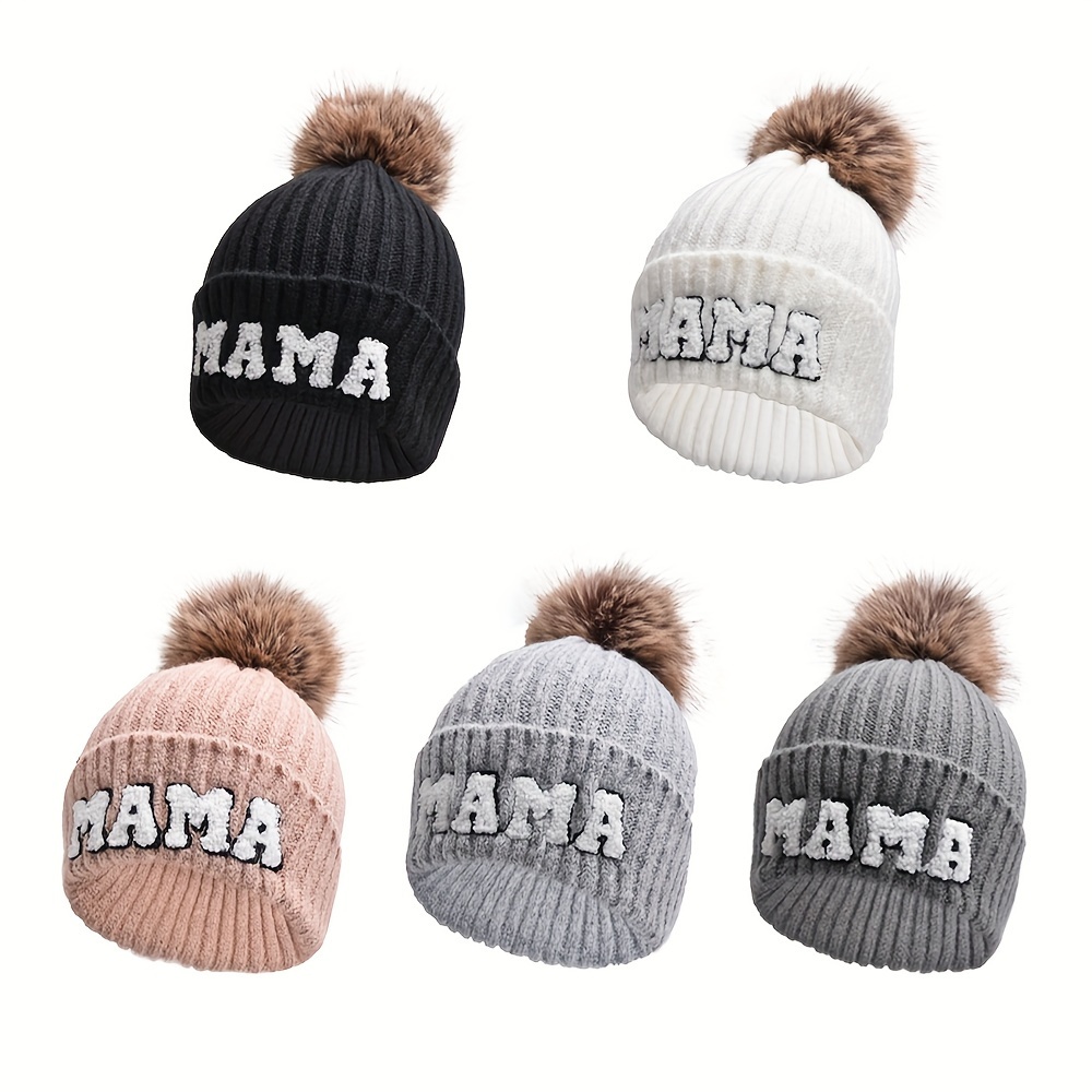 Gorro Invierno Mujer Pompones Gorro Lana Bordado Letras - Temu