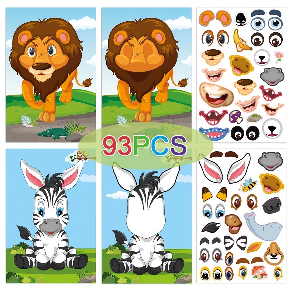 93pcs Make A Face Sticker Sheets Make Your Own Animal Mix And Match Sticker  Sheets With Safaris Dinosaur And Fantasy Animals Kids Party Favor Supplies  Craft | Free Shipping For New Users |