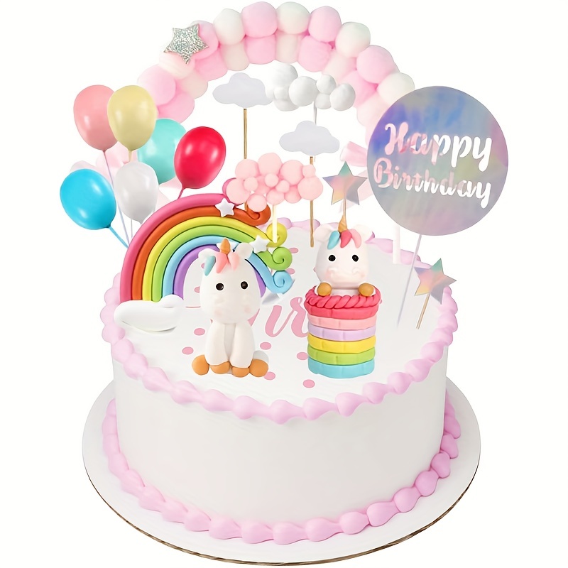 EKKONG Cake Topper Licorne, Decoration Gâteau Licorne 14 pièces Nuage Arc  en Ciel Ballon Happy Birthday pour Enfants Bébé An 3140
