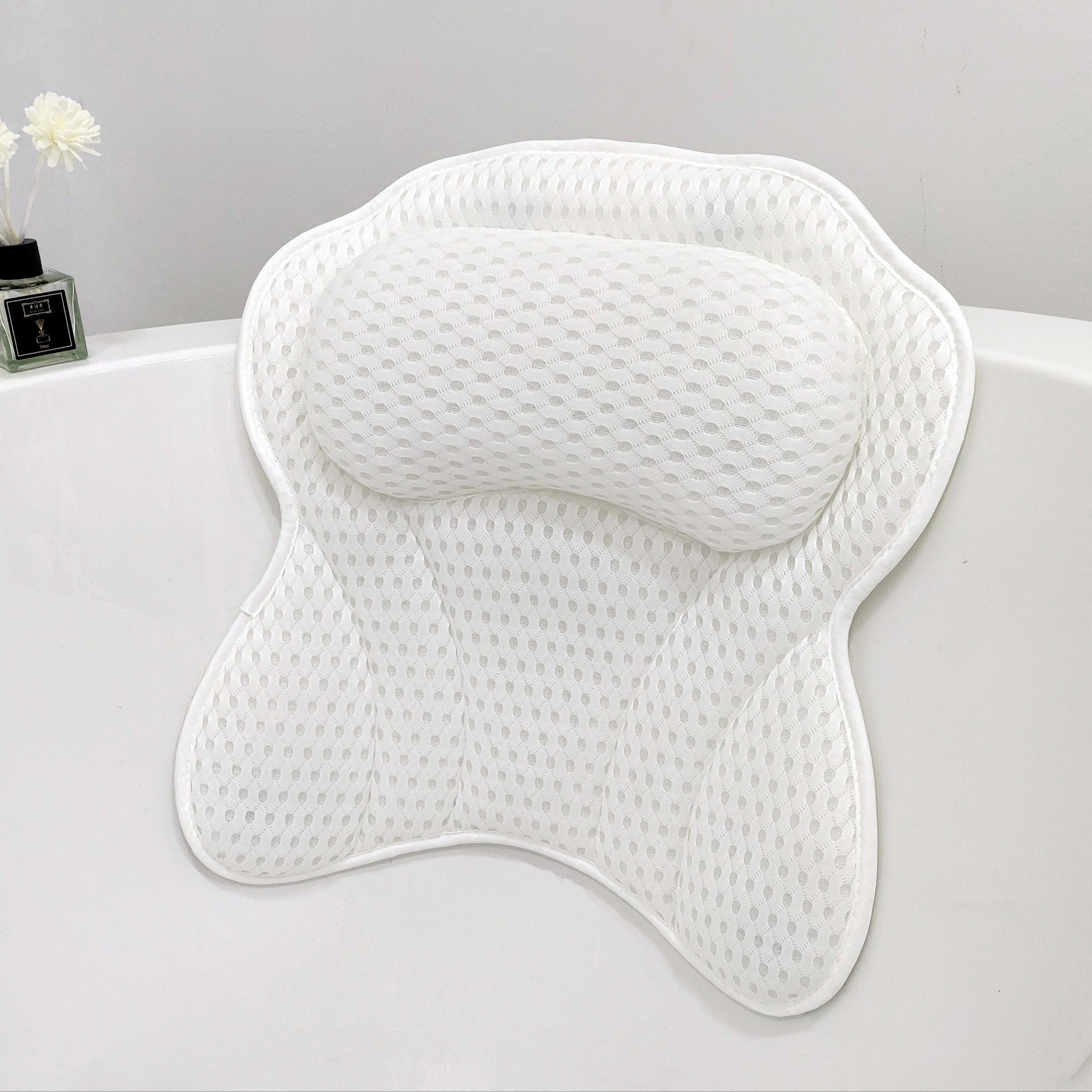  Haoyufan Almohada de baño para bañera spa con tecnología de  malla de aire 4D y 7 ventosas antideslizantes, almohada de bañera para  apoyar la cabeza, cuello, hombros y espalda (13.7 x