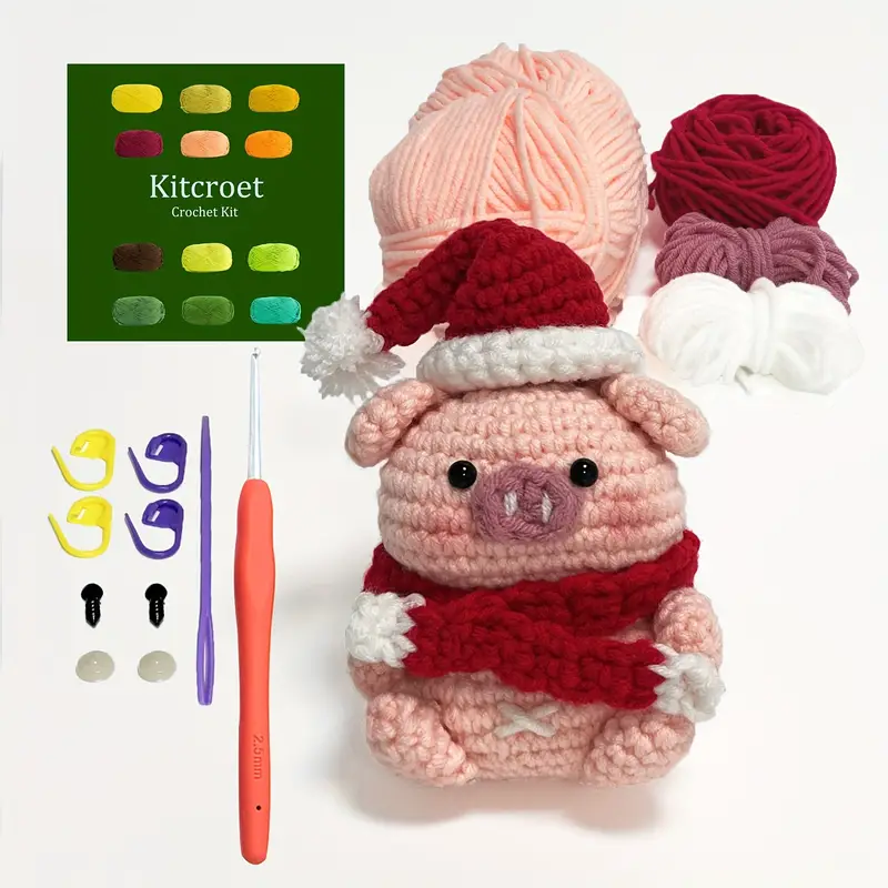 Christmas Piggy Crochet Kit Beginner Crochet Kits Gift - Temu
