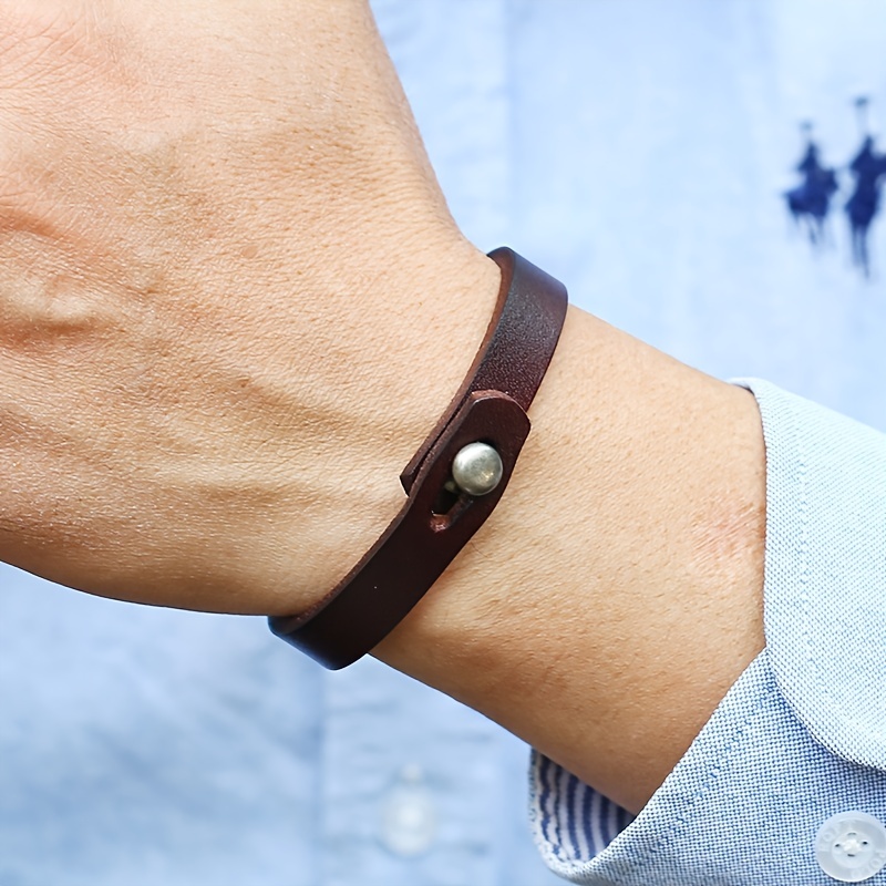 Minimalistic Leather Bracelet Brown Bangle for Men