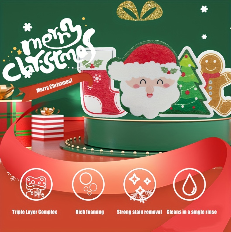 Christmas Printed Cleaning Sponge Scouring Pad For Household - Temu