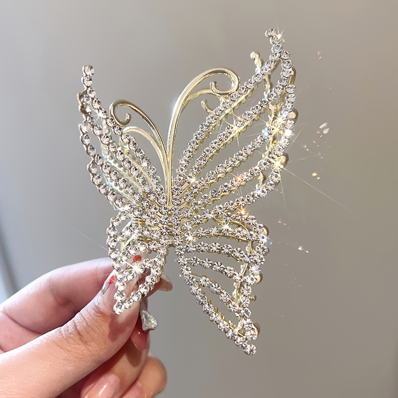 Golden Butterfly Crystal Hair Claw Clips