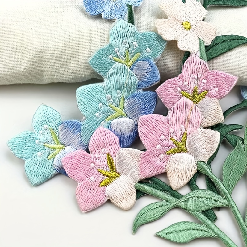 BLUE EMBROIDERY PATCH Pink Iron on Patches DIY Flowers Patches for