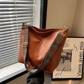 retro boho style crossbody bag faux leather bucket bag women shoulder bag with ethnic strap