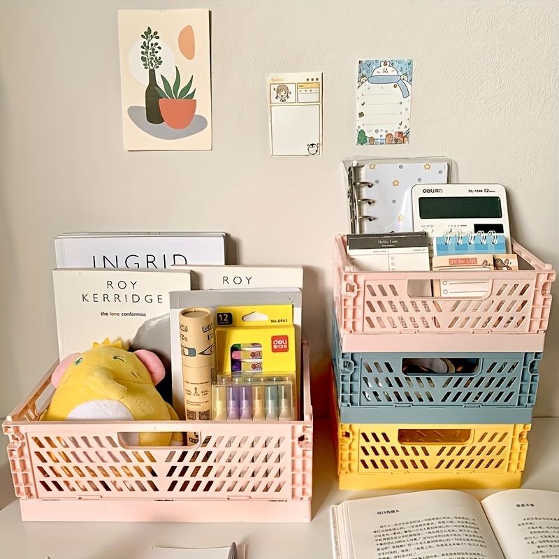 HUUSMOT 6-Pack Pastel Storage Crates, Mini Plastic Crates, Small Baskets  for Organizing, Collapsible Storage Crates for Bedroom Decor Classroom  Office