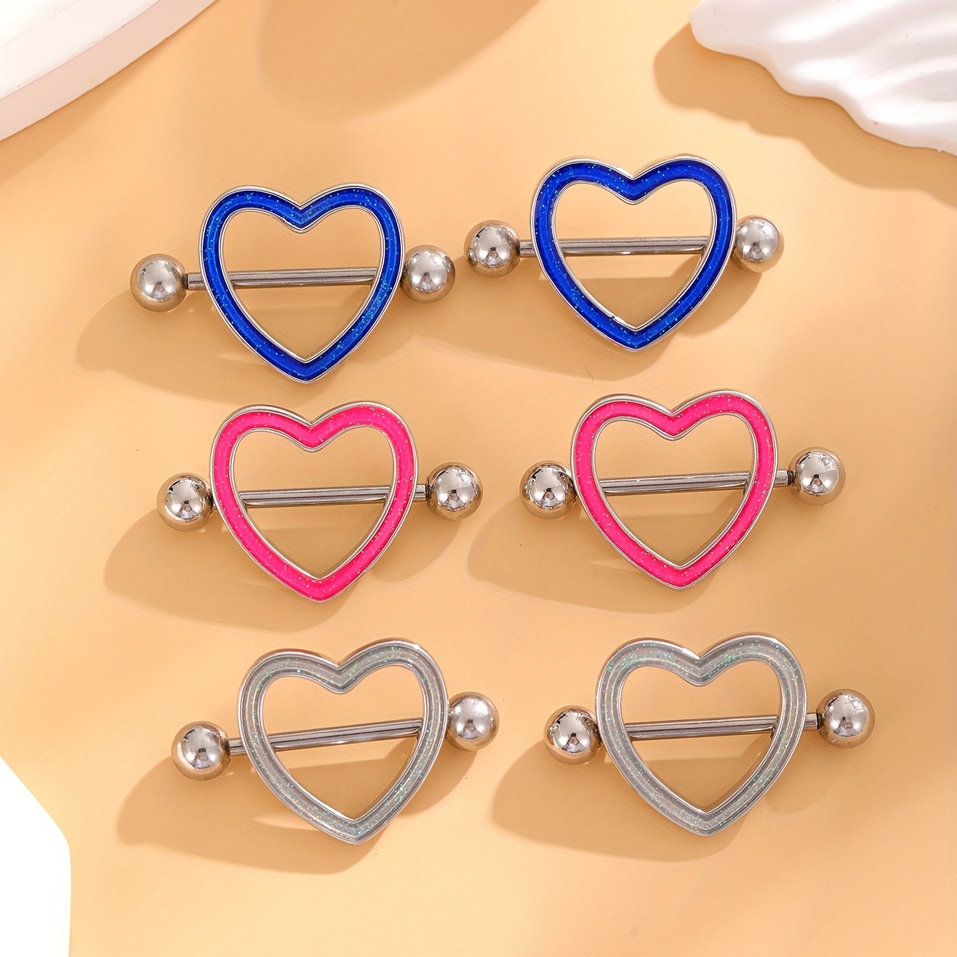 2pcs/set Women Men Cubic Zirconia Heart Decor Nipple Ring Fake