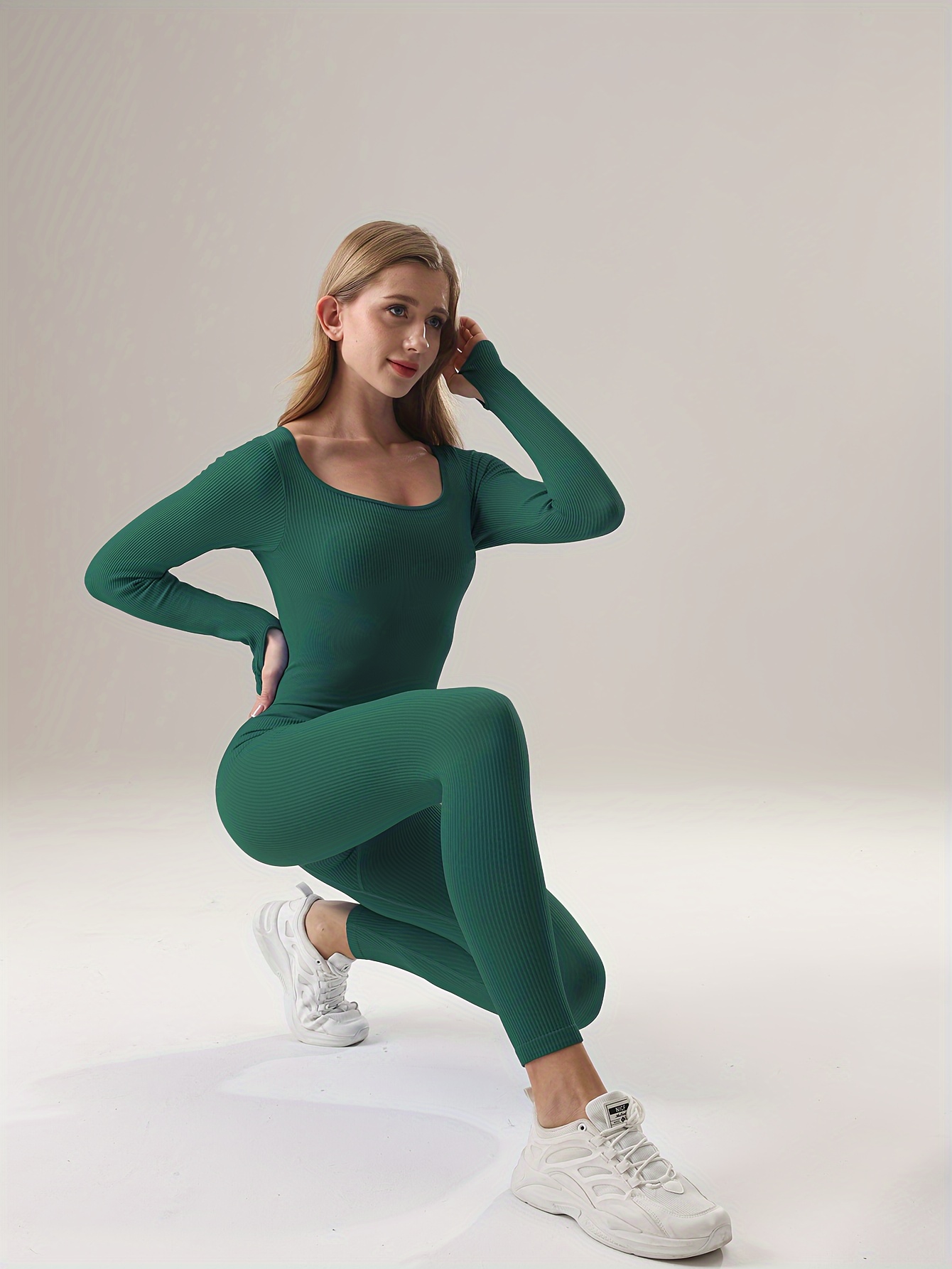 JIUKE Long Sleeve Jumpsuit for Women Solid Color Tight Yoga Sports