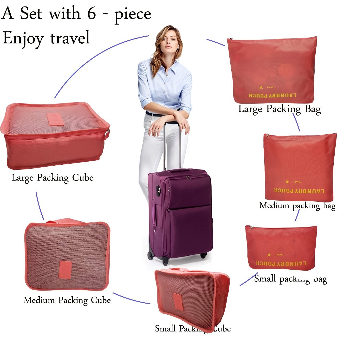 6Pcs Travel Luggage Organizer Set Makeup Storage Bags Clothing Packing  Cubes USA