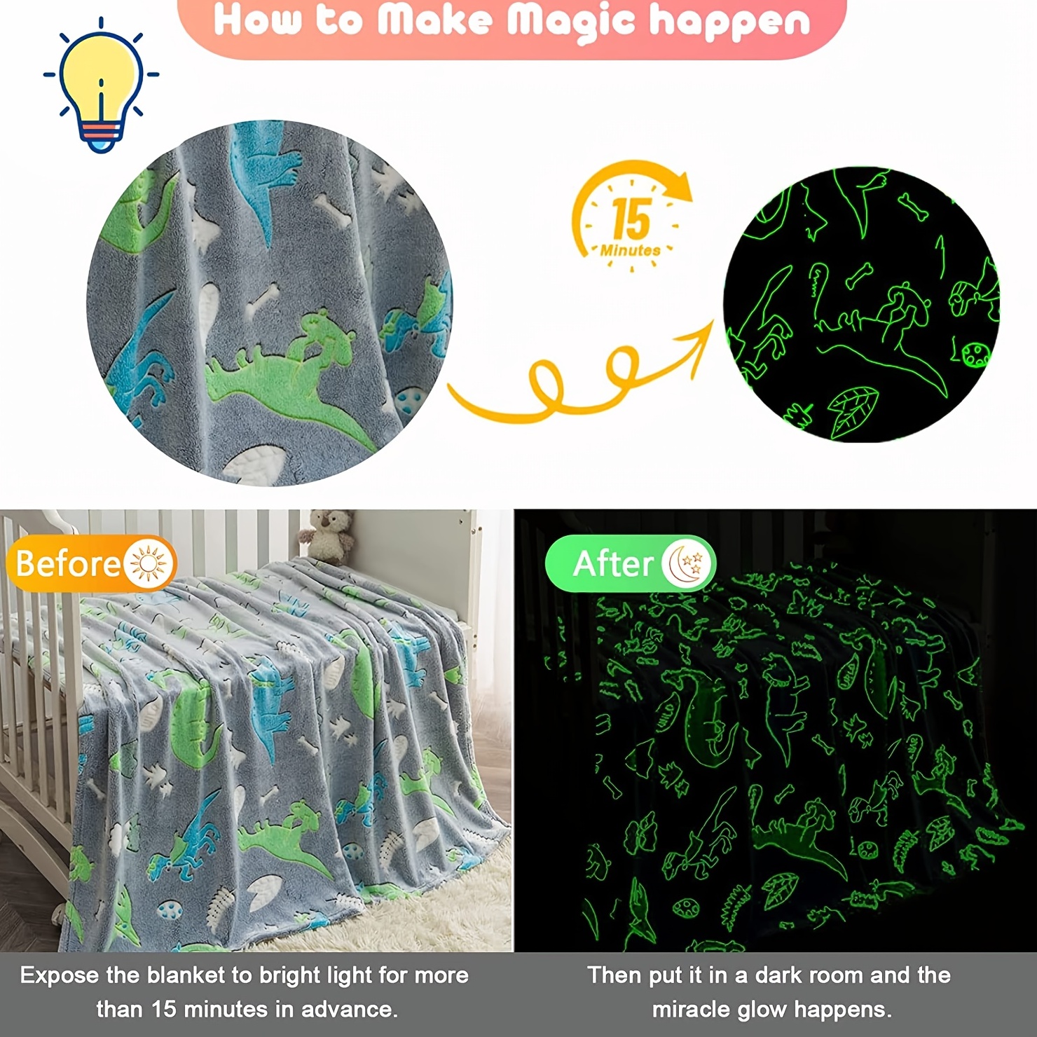 Luminous Dinosaur Blanket for Kids
