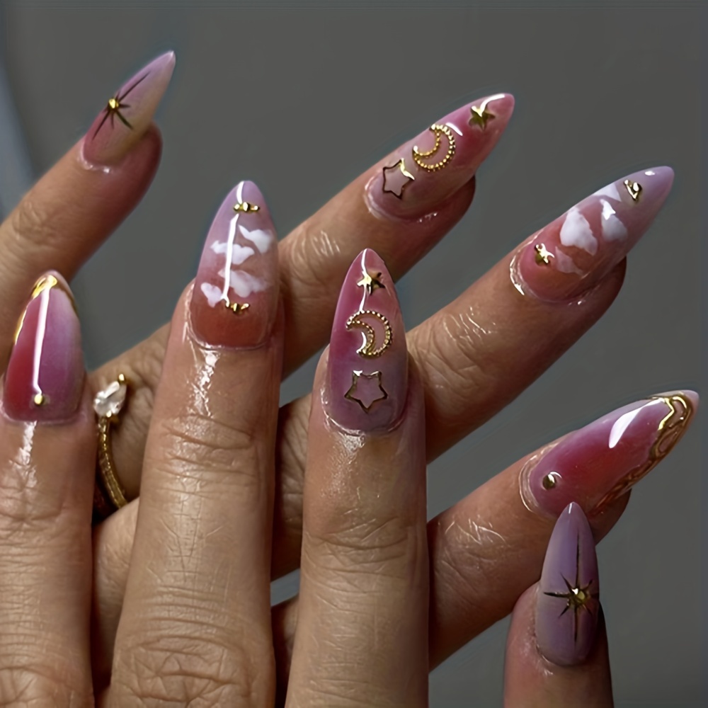 Gradient Almond Press On Nails Glossy Medium False Nails