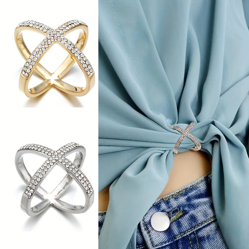 2PCS Three-Rings Rhinestone Silk Scarf Ring Scarves Buckle Fashion Scarf  Clip Fastener Scarf Clamp Clasp Clips Clothing Wrap Holder Jewelry Shiny