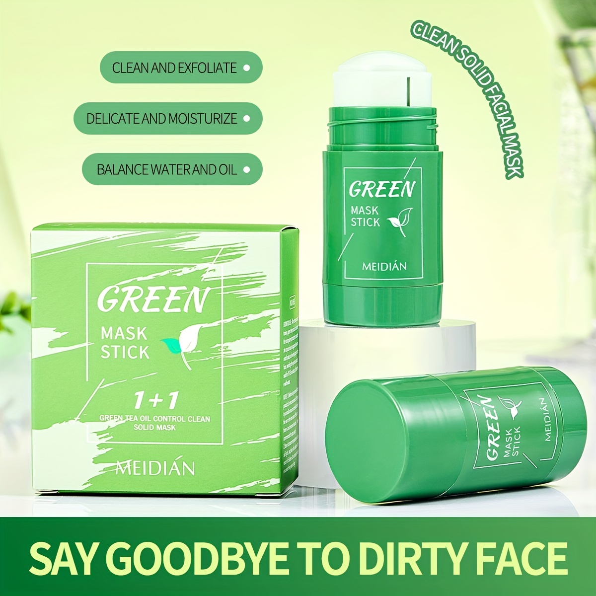Green Mask Stick Green Tea Mask Moisturizing Oil Control Cleansing Mask -  for Face Shrinkage Pores Removal Anti-acne Mask Facial Care