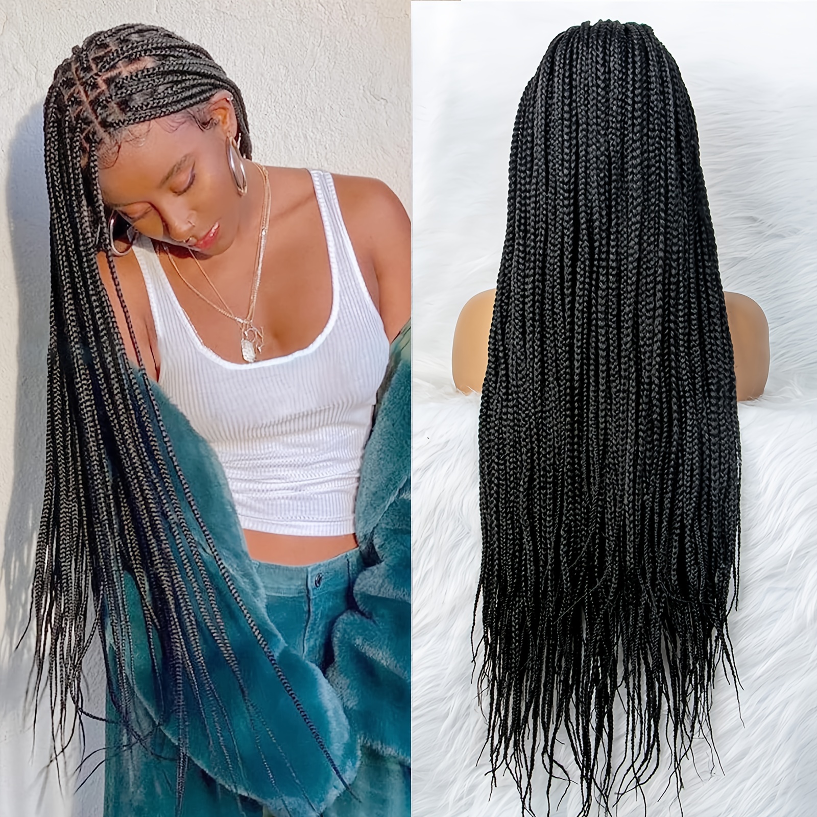 Hand-braided Lace Front Twist Braid Wig With Baby Hair 13x6 Side Part  Braided Ombre Black to Blue Synthetic Lightweight Box Braided Wig 