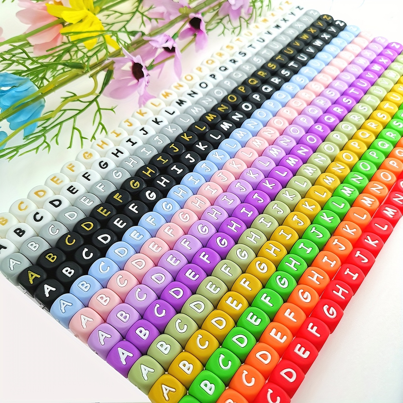 50 Silicone Alphabet Beads, BULK Alphabet Silicone Beads, Mix & Match!!  Dice Alphabet Letter Beads, Wholesale Food Grade Silicone Beads