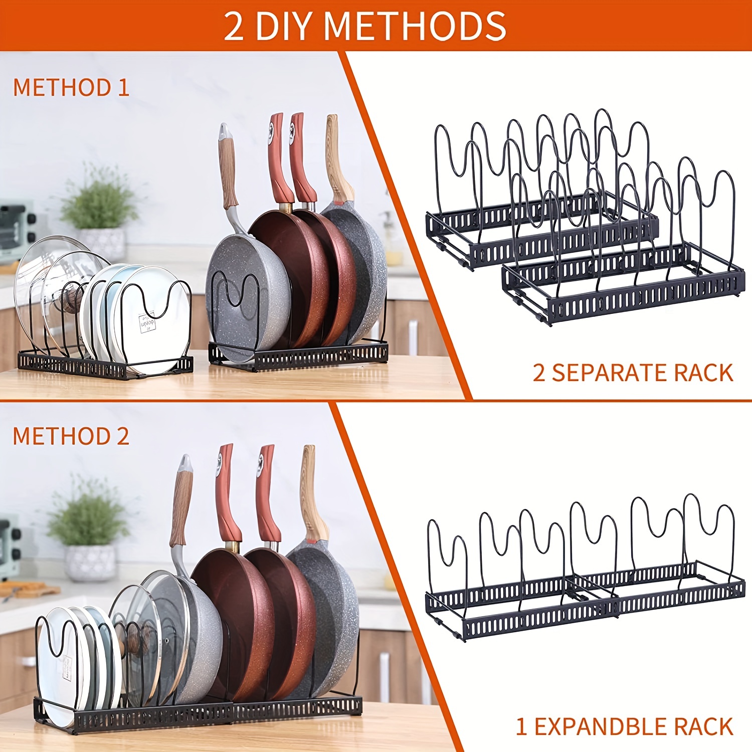 Pots And Pans Organizer, Expandable Pot Organizer Rack For Cabinet, Pot Lid  Holder With 12 Adjustable Compartments For Kitchen Cabinet Cookware Storage  Accessories - Temu