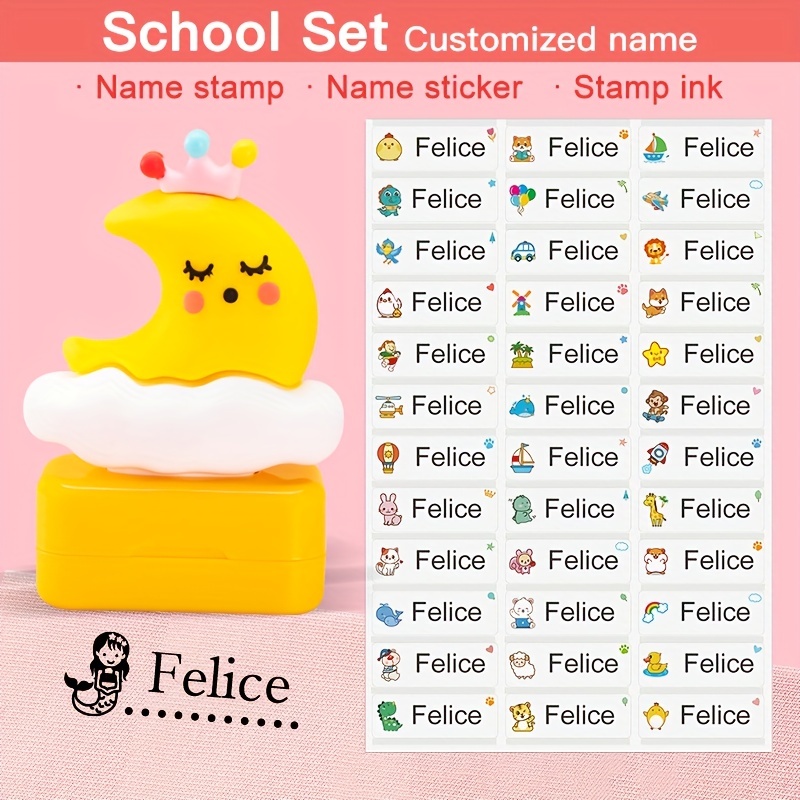 School Set( Blue Monster Stamp And Stickers)custom Name - Temu