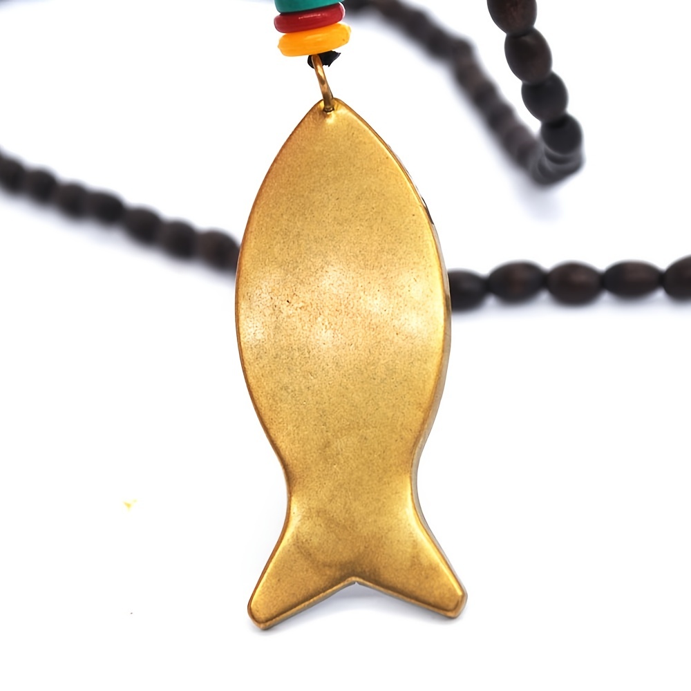 Vintage Wood Beads Long Necklace Fish Elephant Leaf Moon - Temu Canada